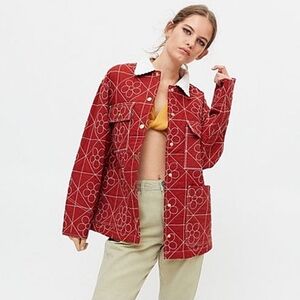 Urban Outfitters Maeve Quilted Chore Field Jacket Coat Women's Sz Med Brick Red